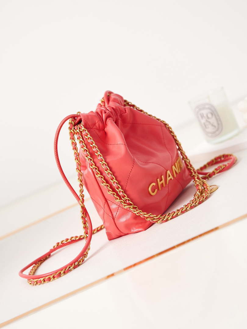 Chanel 22 Mini Handbag AS3980 Shiny Calfskin & Gold-Tone Metal Red - Default Title - View 3