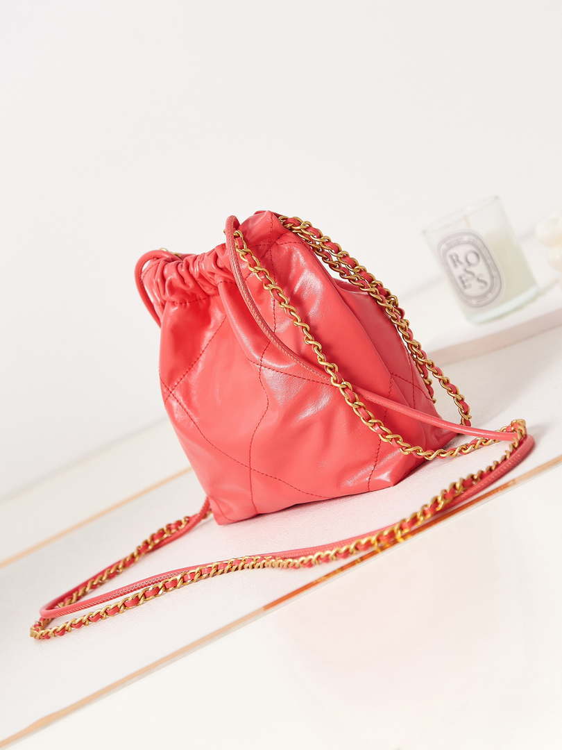 Chanel 22 Mini Handbag AS3980 Shiny Calfskin & Gold-Tone Metal Red