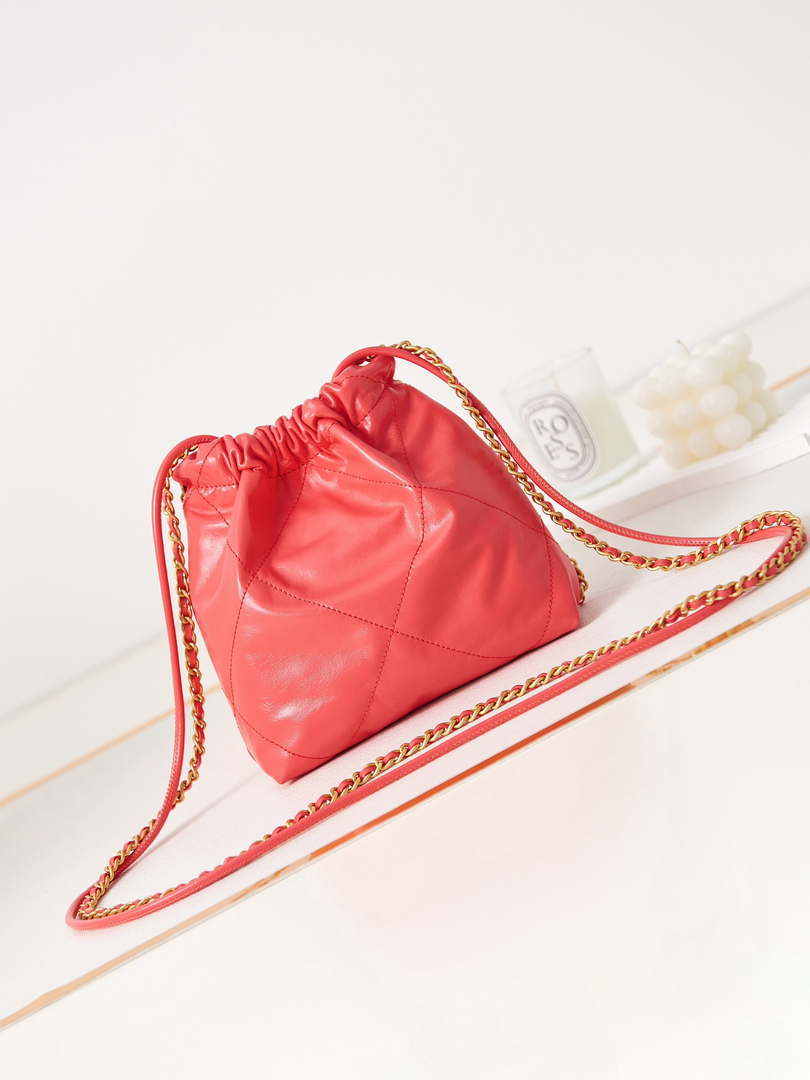 Chanel 22 Mini Handbag AS3980 Shiny Calfskin & Gold-Tone Metal Red - Default Title - View 5