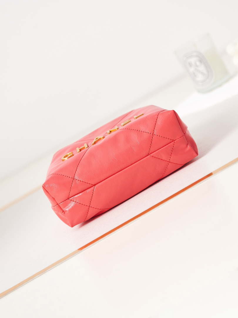 Chanel 22 Mini Handbag AS3980 Shiny Calfskin & Gold-Tone Metal Red - Default Title - View 6
