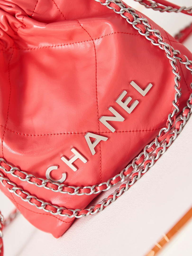 Chanel 22 AS3980 Mini Handbag Shiny Calfskin & Silver-Tone Metal Red - Default Title - View 2