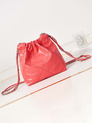 Chanel 22 AS3980 Mini Handbag Shiny Calfskin & Silver-Tone Metal Red - Default Title - View 4