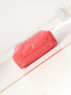 Chanel 22 AS3980 Mini Handbag Shiny Calfskin & Silver-Tone Metal Red - Default Title - View 6