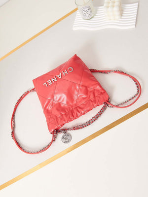 Chanel 22 AS3980 Mini Handbag Shiny Calfskin & Silver-Tone Metal Red - Default Title - View 7