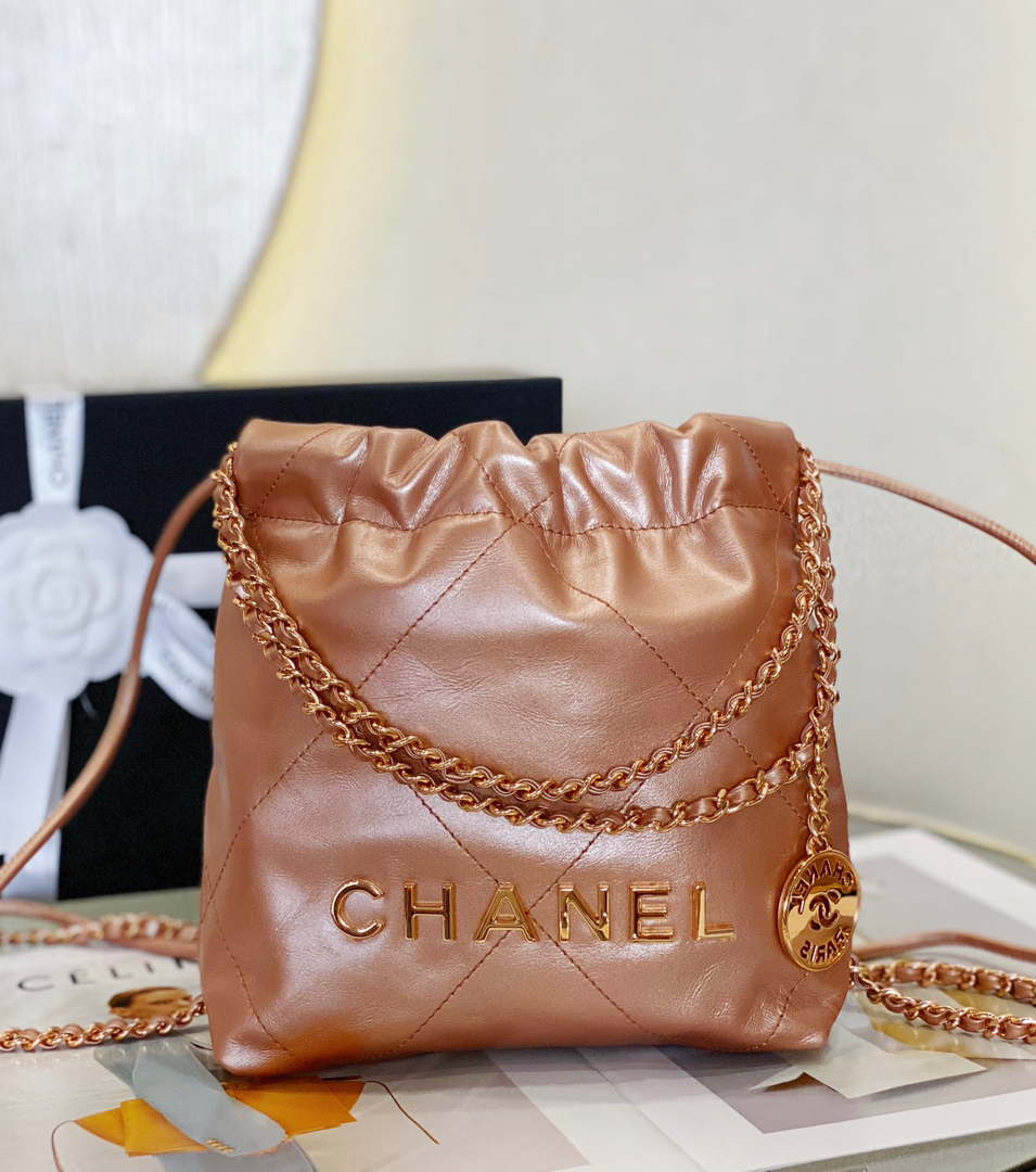 Chanel 22 Mini Handbag AS3980 Shiny Calfskin & Gold-Tone Metal Copper - Default Title - View 1