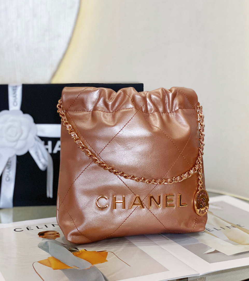 Chanel 22 Mini Handbag AS3980 Shiny Calfskin & Gold-Tone Metal Copper