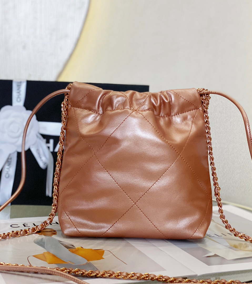 Chanel 22 Mini Handbag AS3980 Shiny Calfskin & Gold-Tone Metal Copper - Default Title - View 3