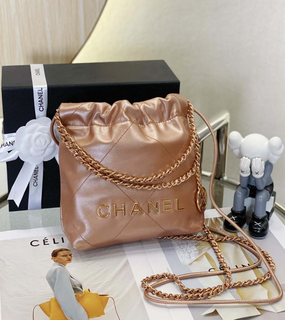 Chanel 22 Mini Handbag AS3980 Shiny Calfskin & Gold-Tone Metal Copper - Default Title - View 9