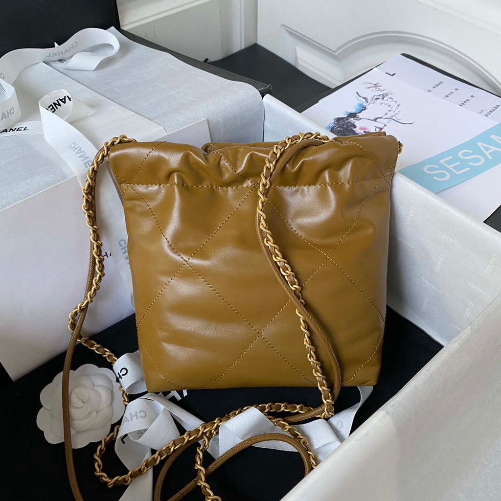 Chanel 22 Mini Handbag AS3980 Shiny Calfskin & Gold-Tone Metal Marigold