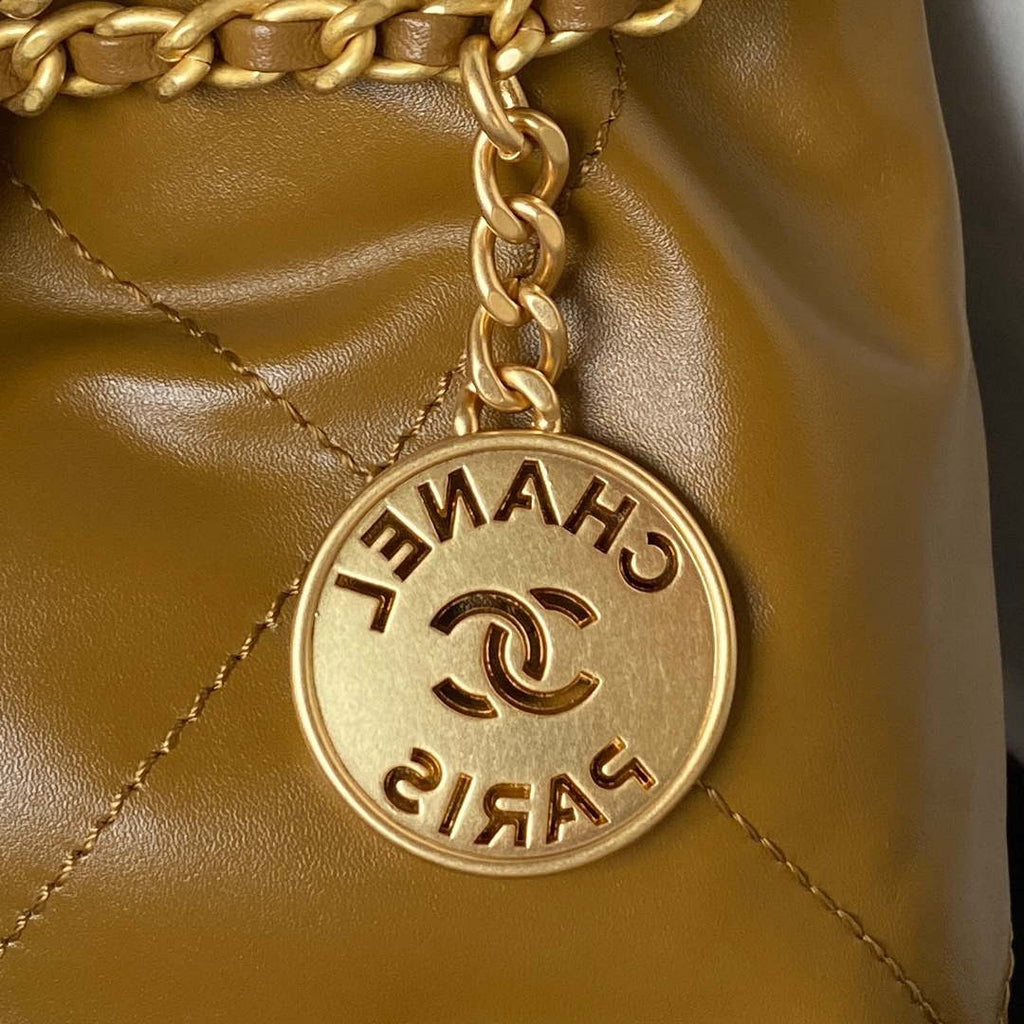 Chanel 22 Mini Handbag AS3980 Shiny Calfskin & Gold-Tone Metal Marigold