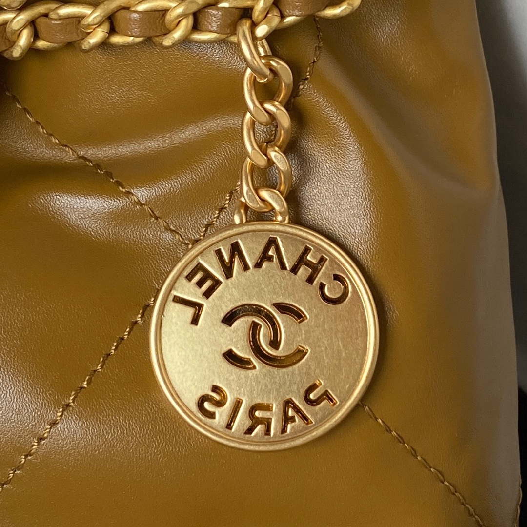 Chanel 22 Mini Handbag AS3980 Shiny Calfskin & Gold-Tone Metal Marigold