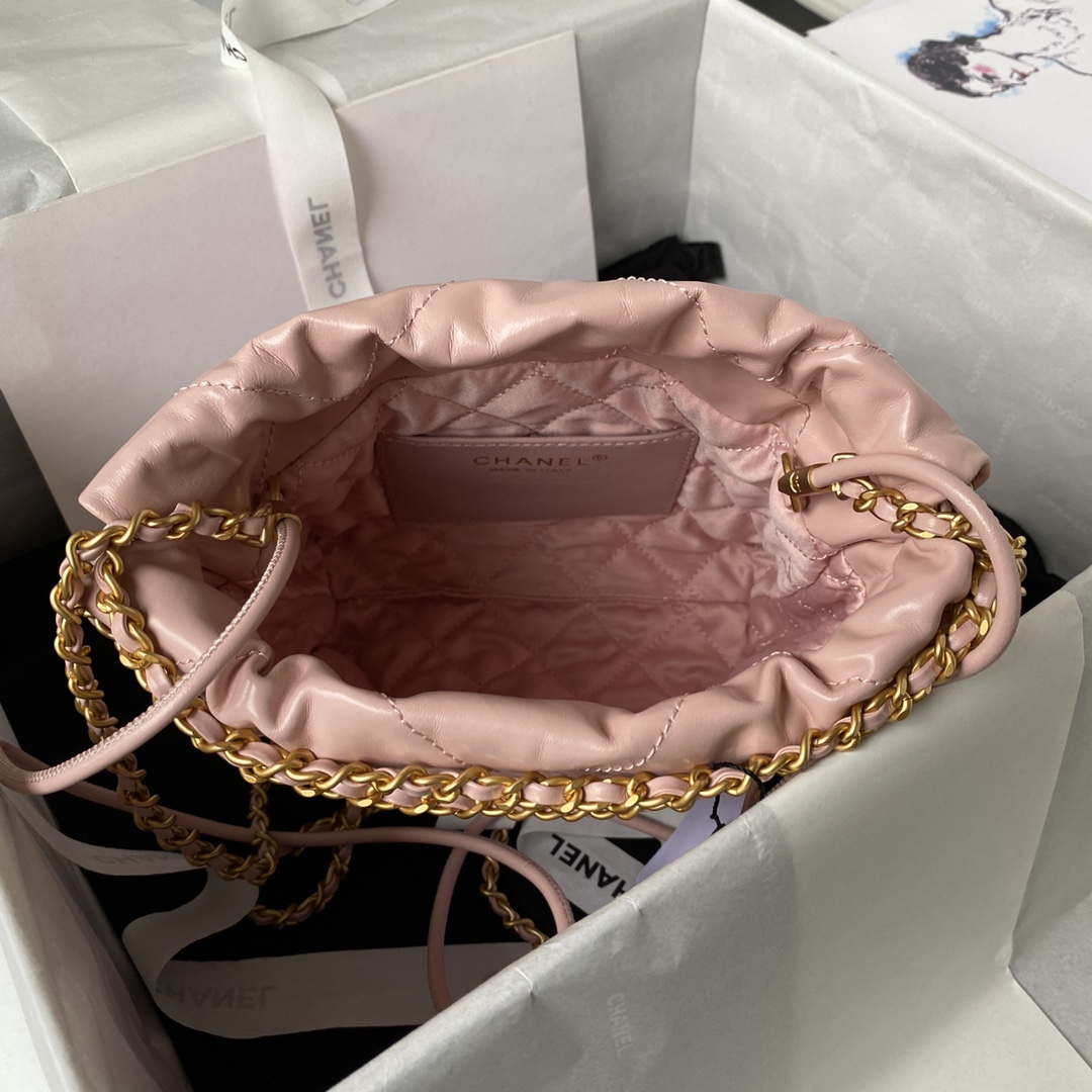 Chanel 22 Mini Handbag AS3980 Shiny Calfskin & Gold-Tone Metal Pink