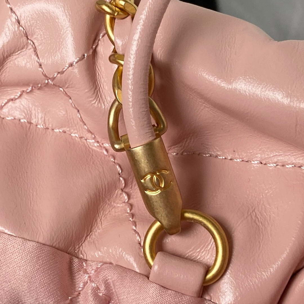 Chanel 22 Mini Handbag AS3980 Shiny Calfskin & Gold-Tone Metal Pink