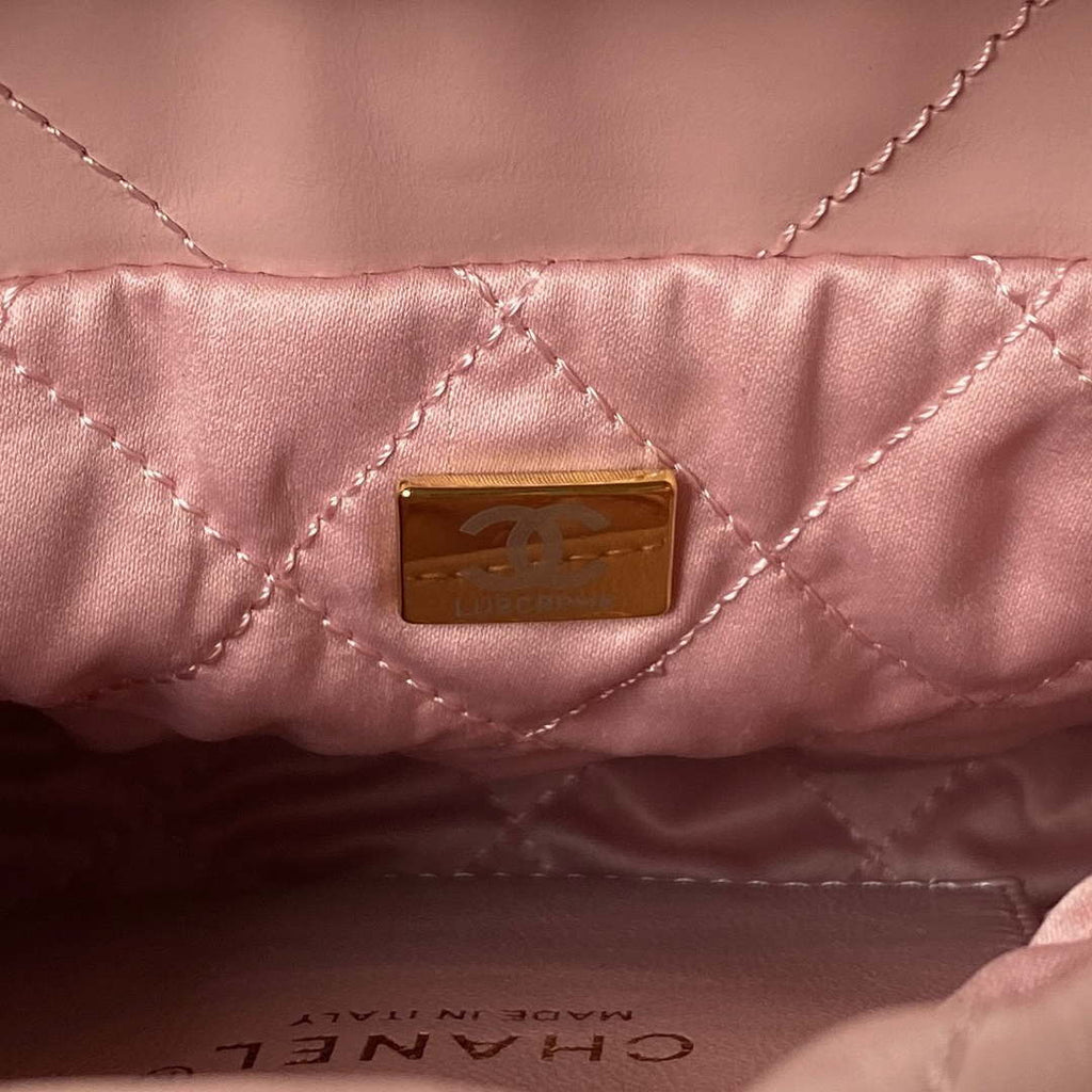 Chanel 22 Mini Handbag AS3980 Shiny Calfskin & Gold-Tone Metal Pink