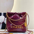 Chanel 22 Mini Handbag AS3980 Shiny Calfskin & Gold-Tone Metal Purple Red - Default Title - View 1