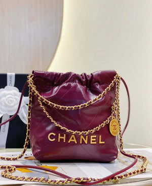 Chanel 22 Mini Handbag AS3980 Shiny Calfskin & Gold-Tone Metal Purple Red - Default Title - View 1