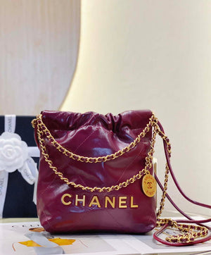 Chanel 22 Mini Handbag AS3980 Shiny Calfskin & Gold-Tone Metal Purple Red - Default Title - View 2