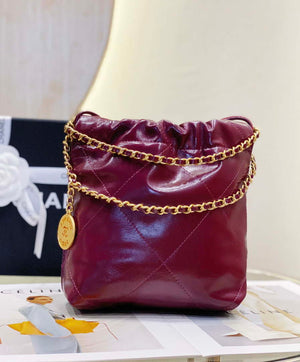 Chanel 22 Mini Handbag AS3980 Shiny Calfskin & Gold-Tone Metal Purple Red - Default Title - View 4
