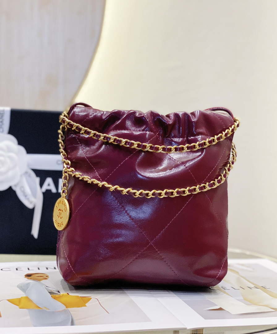 Chanel 22 Mini Handbag AS3980 Shiny Calfskin & Gold-Tone Metal Purple Red - Default Title - View 4