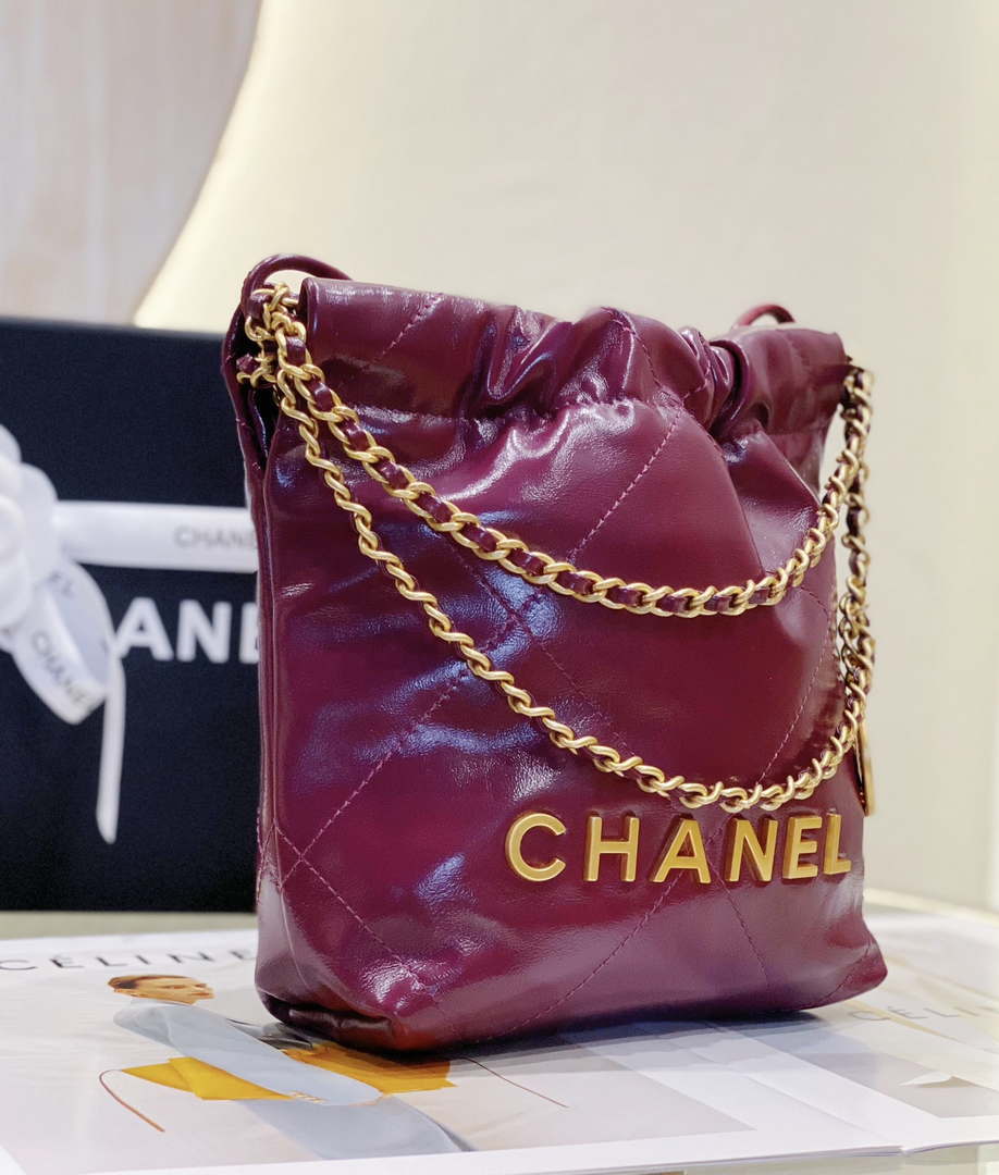 Chanel 22 Mini Handbag AS3980 Shiny Calfskin & Gold-Tone Metal Purple Red - Default Title - View 6