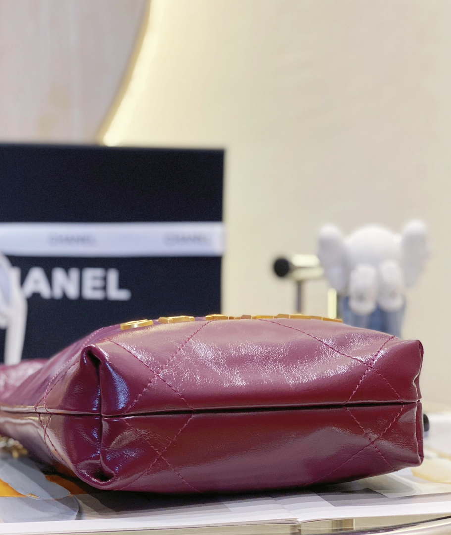 Chanel 22 Mini Handbag AS3980 Shiny Calfskin & Gold-Tone Metal Purple Red - Default Title - View 7