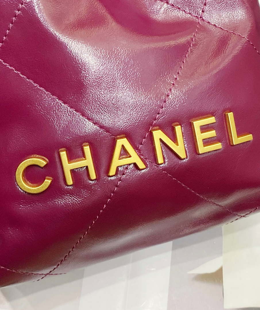 Chanel 22 Mini Handbag AS3980 Shiny Calfskin & Gold-Tone Metal Purple Red