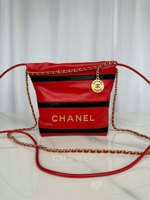 Chanel 22 Mini Handbag AS3980 Shiny Calfskin & Gold-Tone Metal Red & Black - Default Title - View 1