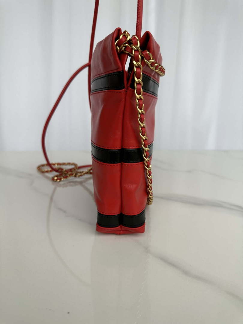 Chanel 22 Mini Handbag AS3980 Shiny Calfskin & Gold-Tone Metal Red & Black - Default Title - View 3