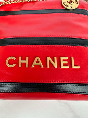 Chanel 22 Mini Handbag AS3980 Shiny Calfskin & Gold-Tone Metal Red & Black - Default Title - View 5