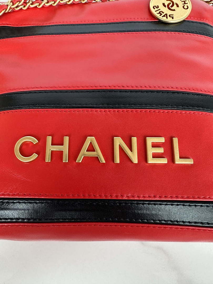 Chanel 22 Mini Handbag AS3980 Shiny Calfskin & Gold-Tone Metal Red & Black - Default Title - View 5