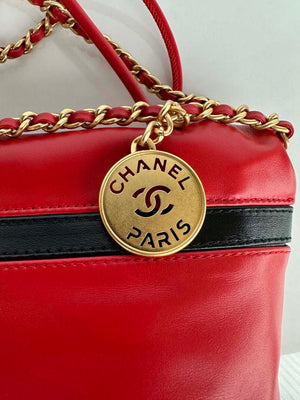 Chanel 22 Mini Handbag AS3980 Shiny Calfskin & Gold-Tone Metal Red & Black - Default Title - View 6