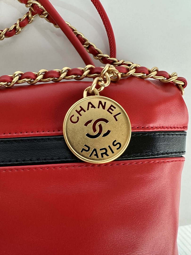 Chanel 22 Mini Handbag AS3980 Shiny Calfskin & Gold-Tone Metal Red & Black - Default Title - View 6
