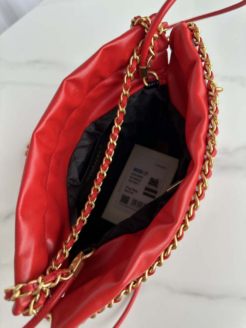 Chanel 22 Mini Handbag AS3980 Shiny Calfskin & Gold-Tone Metal Red & Black - Default Title - View 7