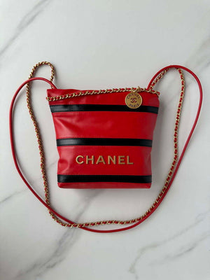 Chanel 22 Mini Handbag AS3980 Shiny Calfskin & Gold-Tone Metal Red & Black - Default Title - View 9