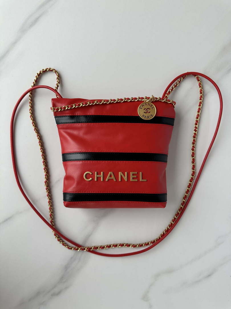 Chanel 22 Mini Handbag AS3980 Shiny Calfskin & Gold-Tone Metal Red & Black - Default Title - View 9
