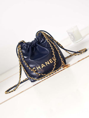 Chanel 22 Mini Handbag AS3980 Shiny Calfskin & Gold-Tone Metal Royal blue - Default Title - View 1