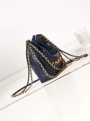 Chanel 22 Mini Handbag AS3980 Shiny Calfskin & Gold-Tone Metal Royal blue - Default Title - View 3