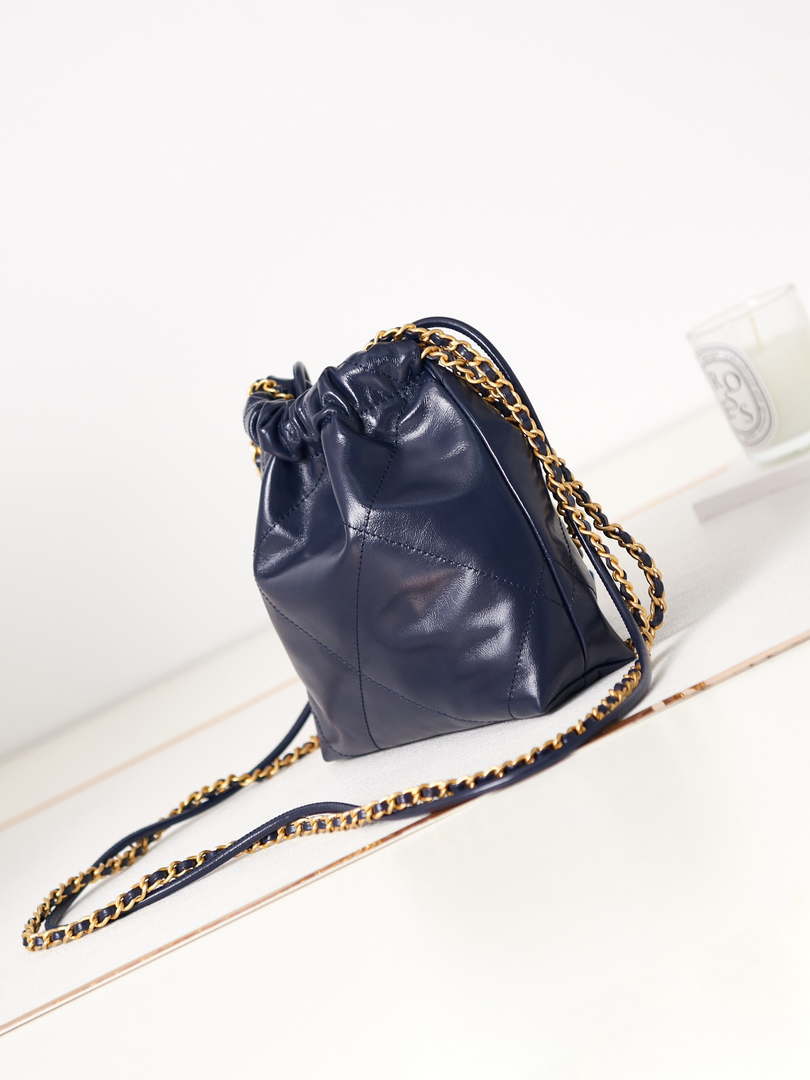 Chanel 22 Mini Handbag AS3980 Shiny Calfskin & Gold-Tone Metal Royal blue