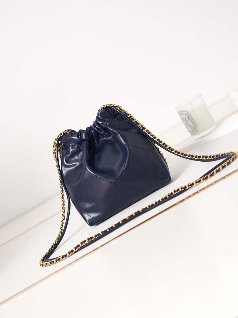 Chanel 22 Mini Handbag AS3980 Shiny Calfskin & Gold-Tone Metal Royal blue