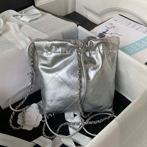 Chanel 22 AS3980 Mini Handbag Shiny Calfskin & Silver-Tone Metal Silver - Default Title - View 2