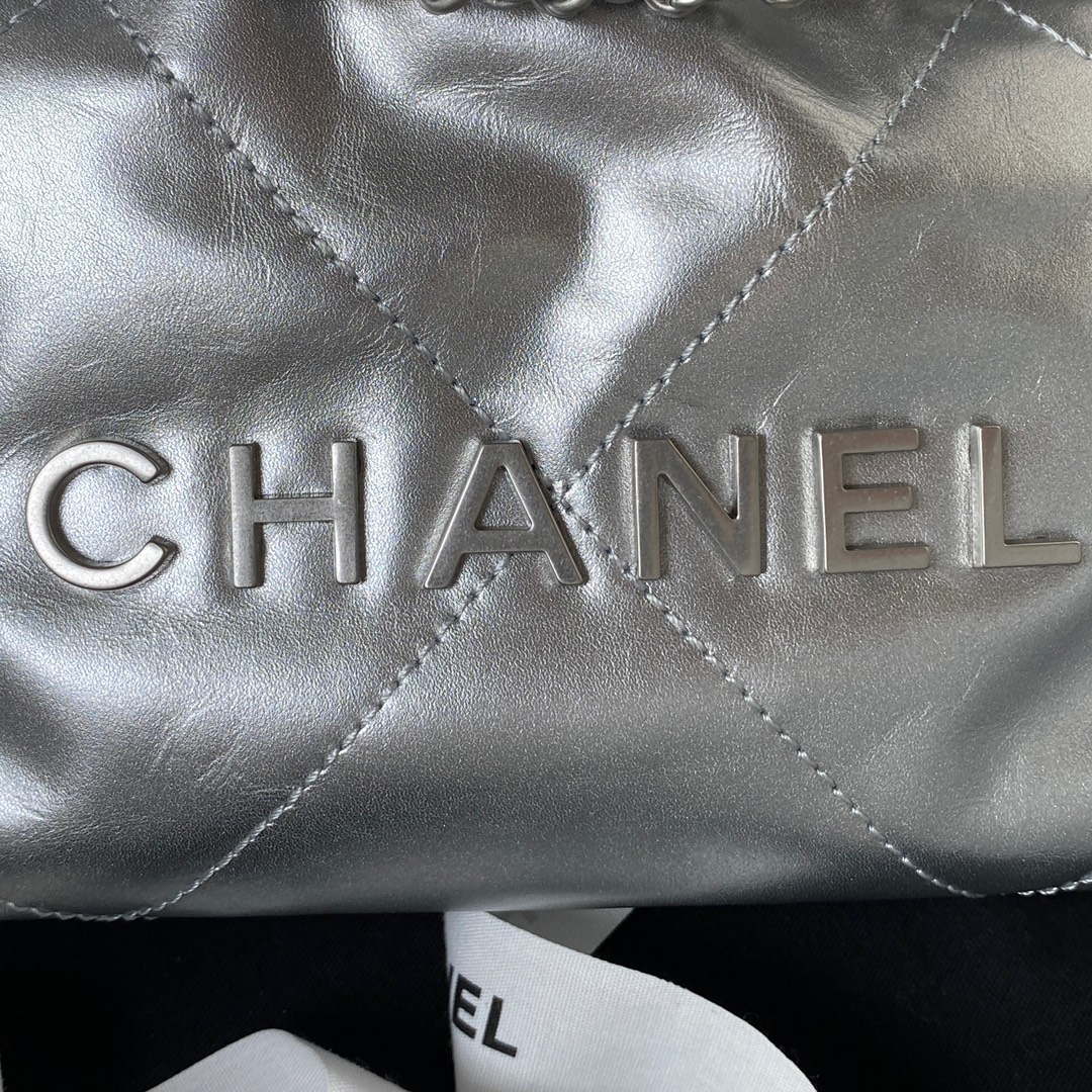 Chanel 22 AS3980 Mini Handbag Shiny Calfskin & Silver-Tone Metal Silver - Default Title - View 3