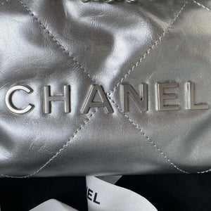 Chanel 22 AS3980 Mini Handbag Shiny Calfskin & Silver-Tone Metal Silver - Default Title - View 3