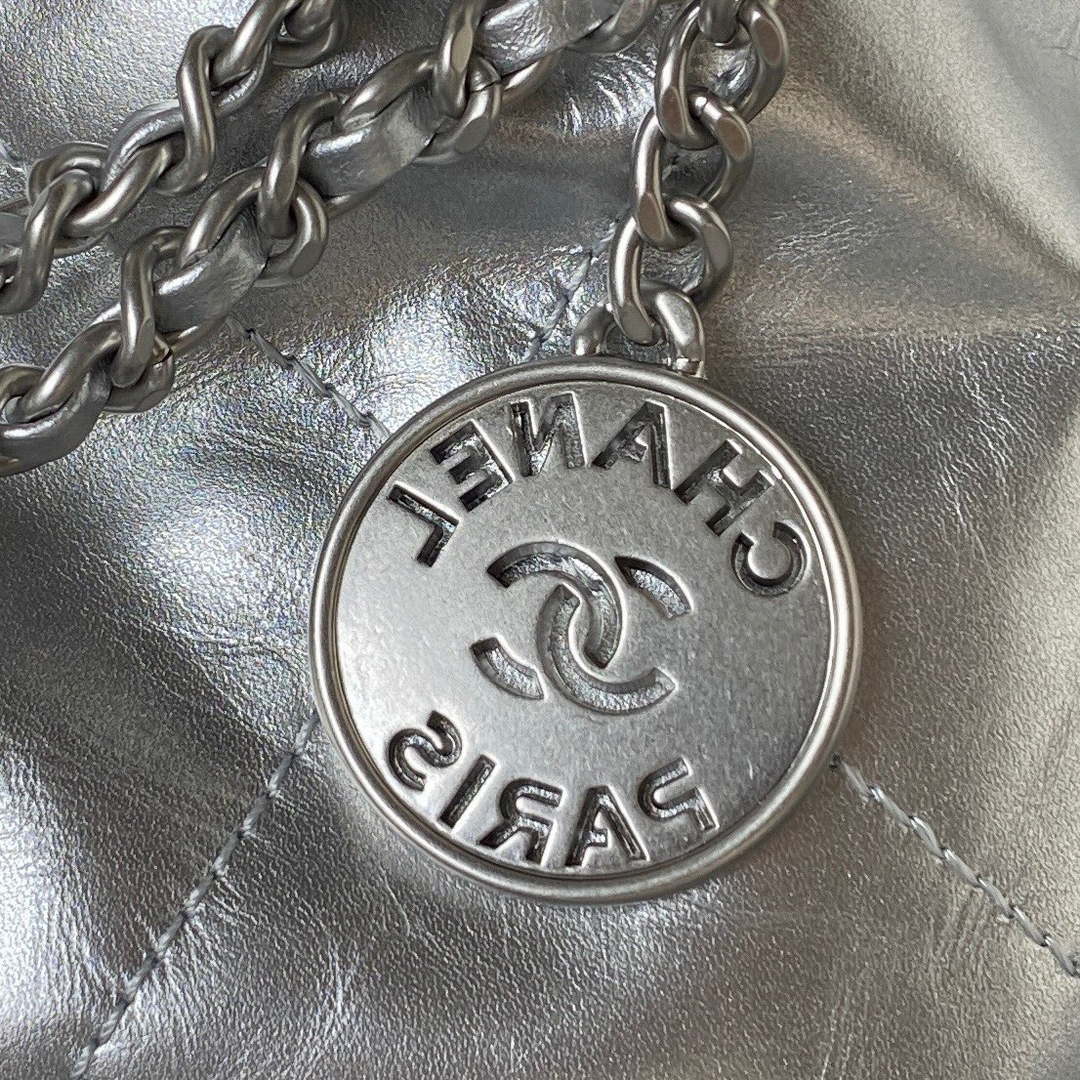 Chanel 22 AS3980 Mini Handbag Shiny Calfskin & Silver-Tone Metal Silver - Default Title - View 4