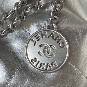 Chanel 22 AS3980 Mini Handbag Shiny Calfskin & Silver-Tone Metal Silver - Default Title - View 4