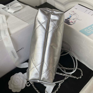 Chanel 22 AS3980 Mini Handbag Shiny Calfskin & Silver-Tone Metal Silver - Default Title - View 5