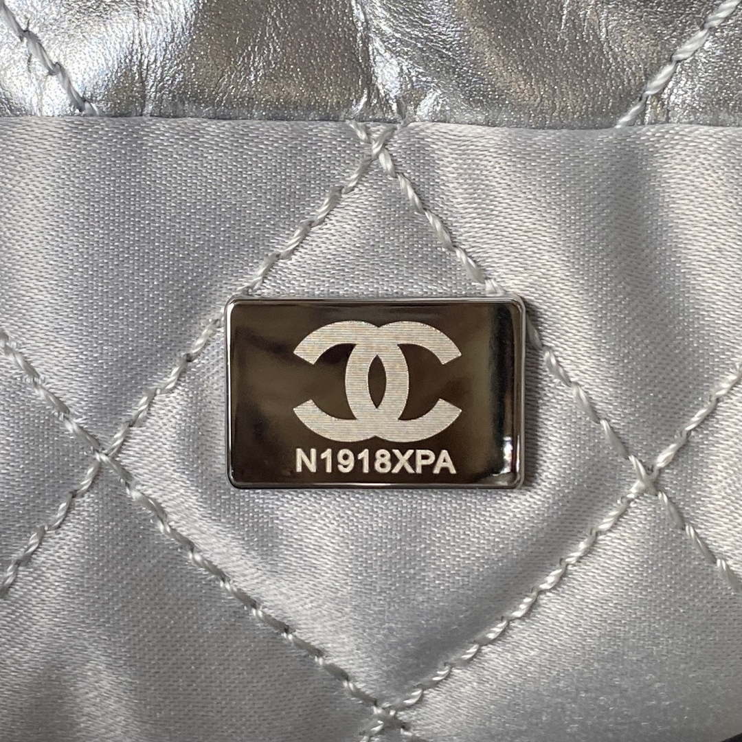 Chanel 22 AS3980 Mini Handbag Shiny Calfskin & Silver-Tone Metal Silver - Default Title - View 9