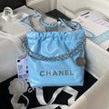 Chanel 22 AS3980 Mini Handbag Shiny Calfskin & Silver-Tone Metal Sky blue - Default Title - View 1