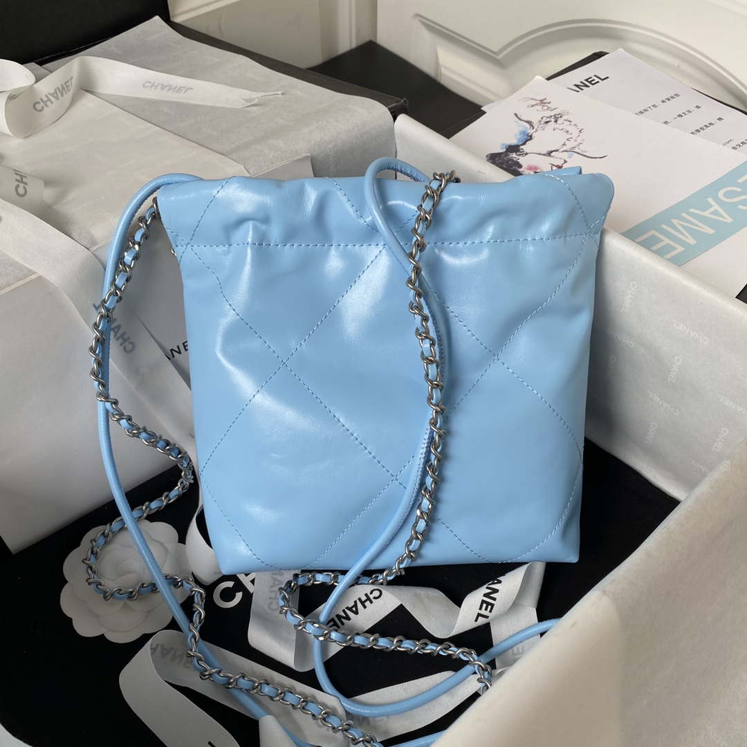 Chanel 22 AS3980 Mini Handbag Shiny Calfskin & Silver-Tone Metal Sky blue - Default Title - View 2