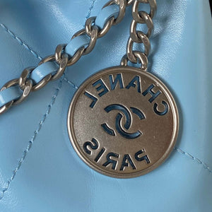 Chanel 22 AS3980 Mini Handbag Shiny Calfskin & Silver-Tone Metal Sky blue - Default Title - View 4