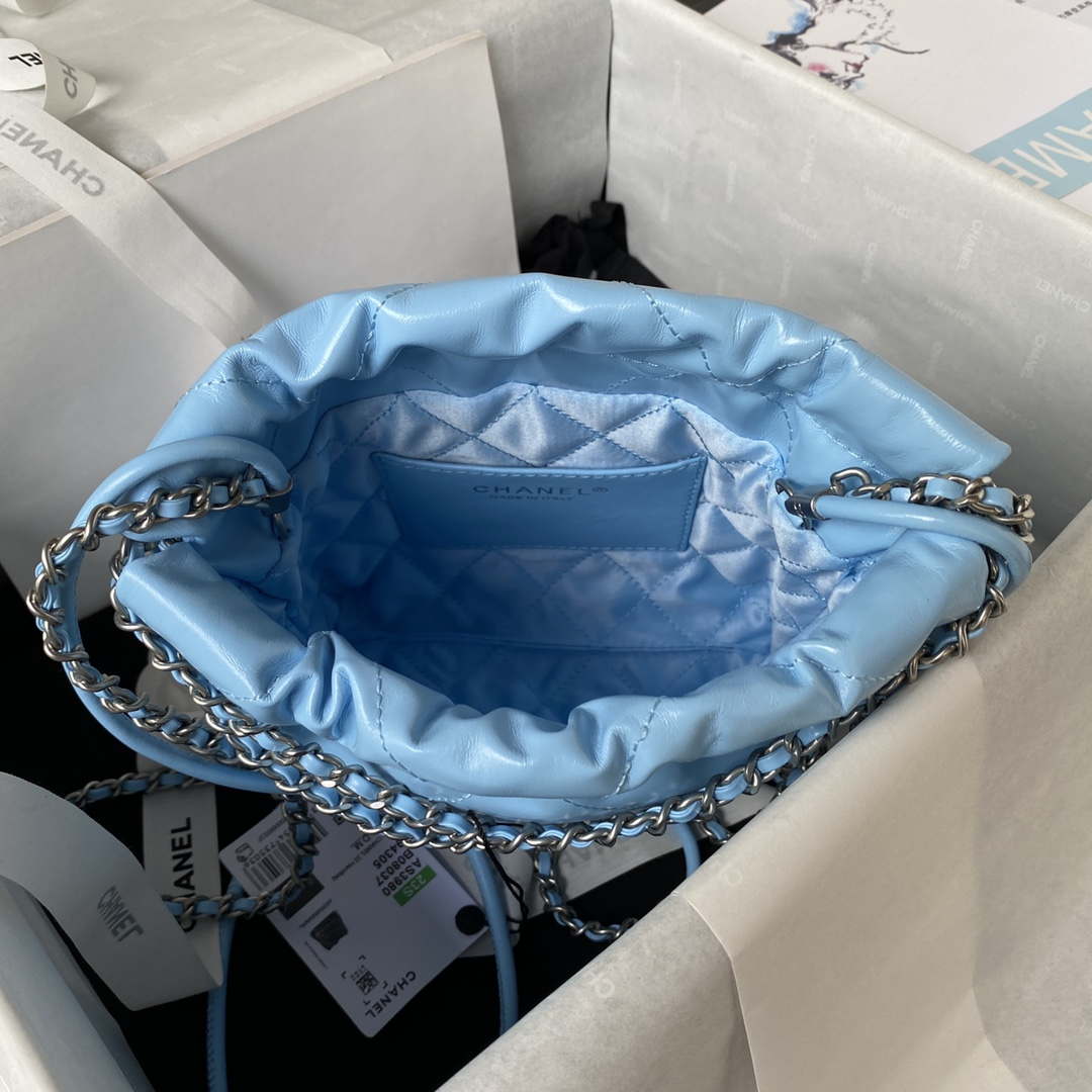 Chanel 22 AS3980 Mini Handbag Shiny Calfskin & Silver-Tone Metal Sky blue - Default Title - View 6